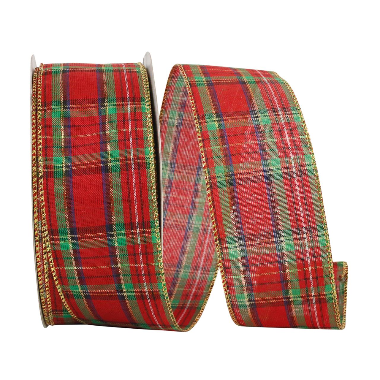 JAM Paper 2.5" x 50yd. Wired Renee Plaid Ribbon